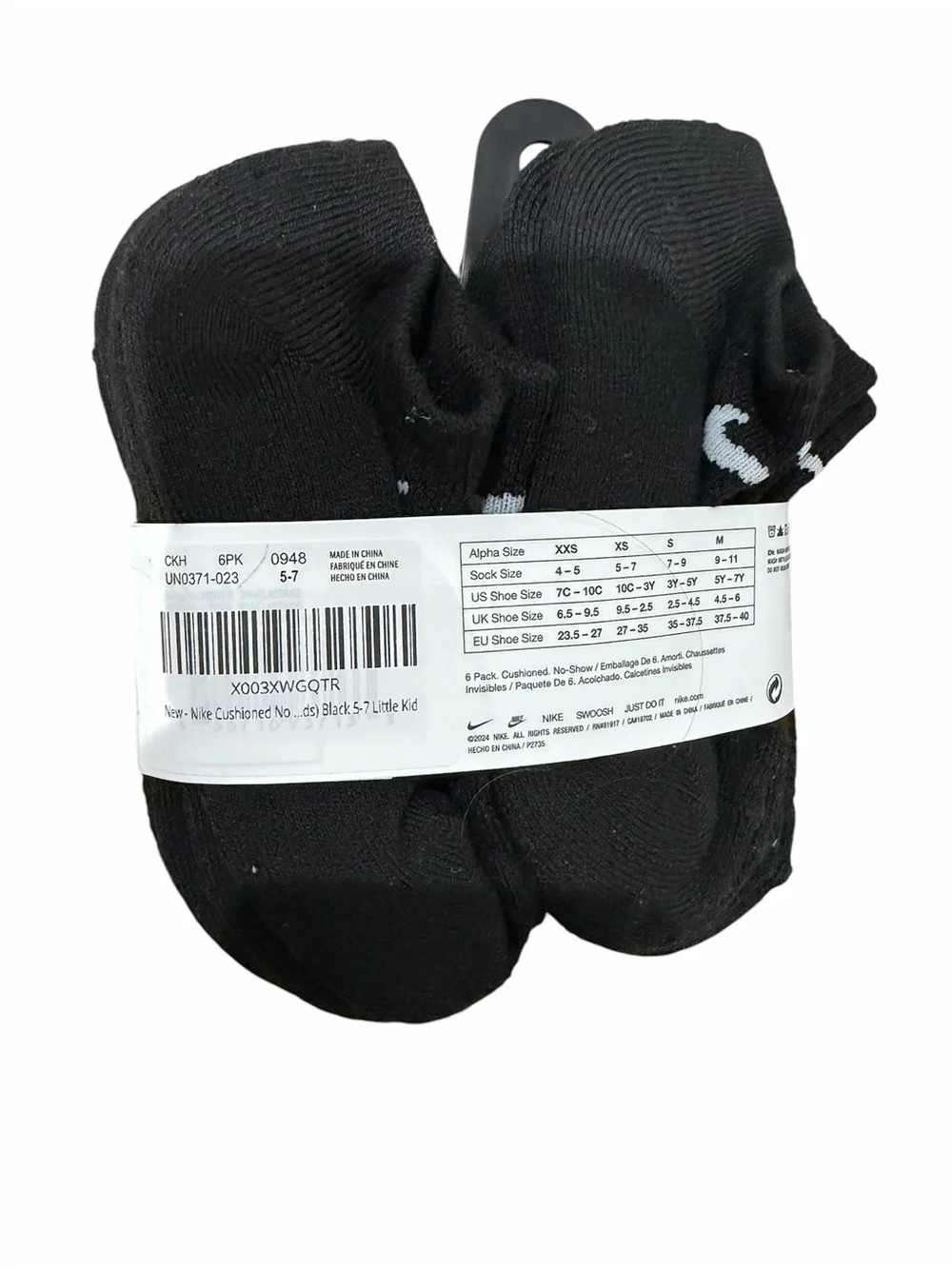 Nike Boys 6 Pack Cushioned No Show Socks Black Size 5-7 Little Kids NWT